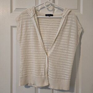Jones New York Hooded Cap Sleeve Mesh Knit White Cotton Women's Cardigan Size XL